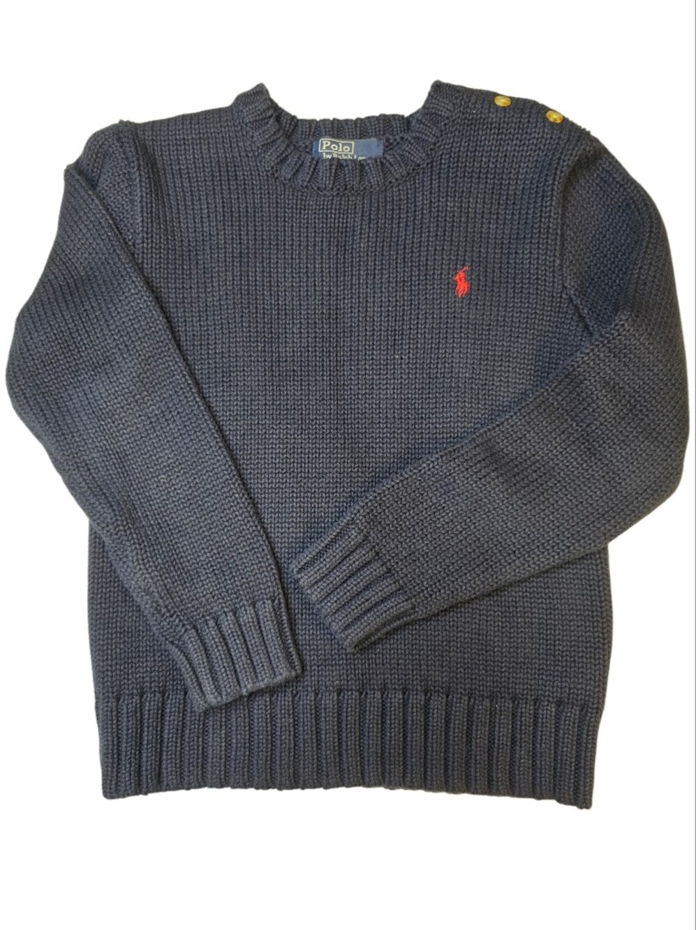 Polo by Ralph Lauren Navy Knit Crewneck Sweater with Red Pony